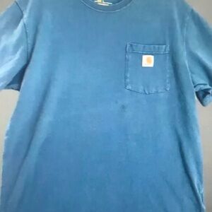 Carhartt Shirt Mens Large Blue Original Fit Heavyweight Pocket Short Sleeve Work